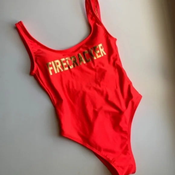 Firecracker / baywatch look alike Hig leg one-piece Red corals swimsuit size XL - Picture 4 of 10